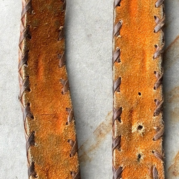 Vintage Tooled Leather Boho Belt Wood Buckle Woven Western Festival Belt Unisex - Picture 7 of 9